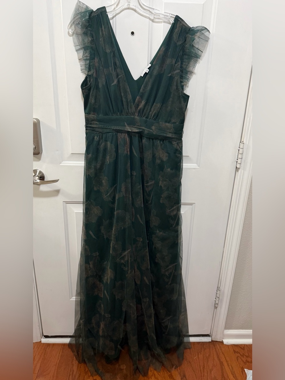 Baltic BORN Floral Ruffle Maxi Dress in Green Sz  XL Like New Lined